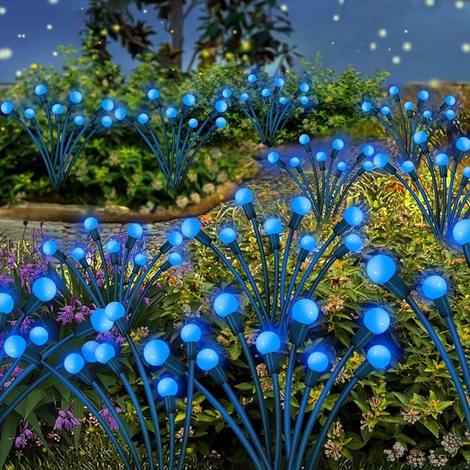 Kohlrabi Solar Garden Lights Outdoor, 10 Pack 80 LED Blue Firefly Lights Waterproof, Sway by Wind, Solar Wind Swaying Light for Yard Patio Backyard Garden Planter Flower Bed Pathway Decoration