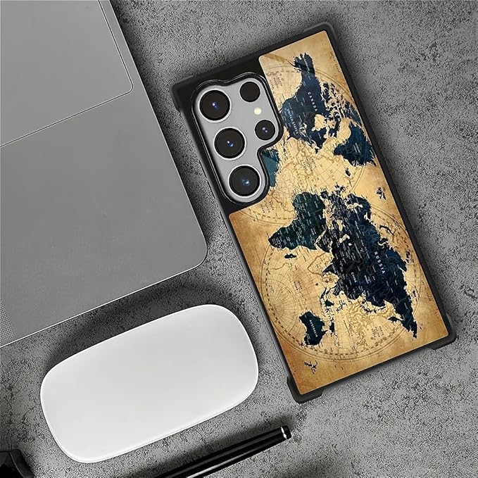 for Samsung Galaxy S26 Ultra Case,Graphic Design for Girl Boy Soft Silicone Hard Acrylic Shock Protection Designed for Samsung Galaxy S26 Ultra Brown World Map Pattern