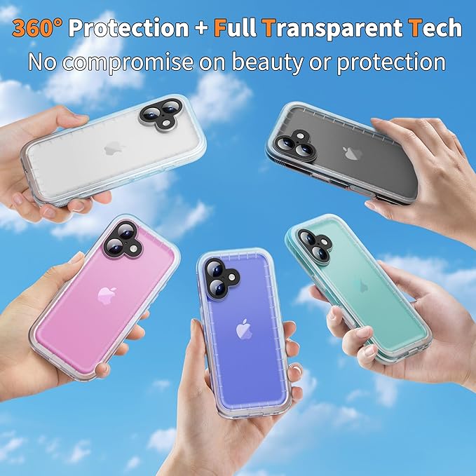 Cozycase for iPhone 16 Case Waterproof - 360 Heavy Duty with Screen/Camera Protector Shockproof IP68 Underwater Dustproof Water Dust Shock Proof Full Body/Front and Back Case Frosted Clear 6.1 inch