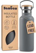 Bambaw Travel Water Bottle Stainless Steel 24 oz, Insulated Stainless Steel Water Bottle, Great for Travel & Work, Rust-Resistant, Wide Mouth Makes it Easy to Clean (Stormy Gray)