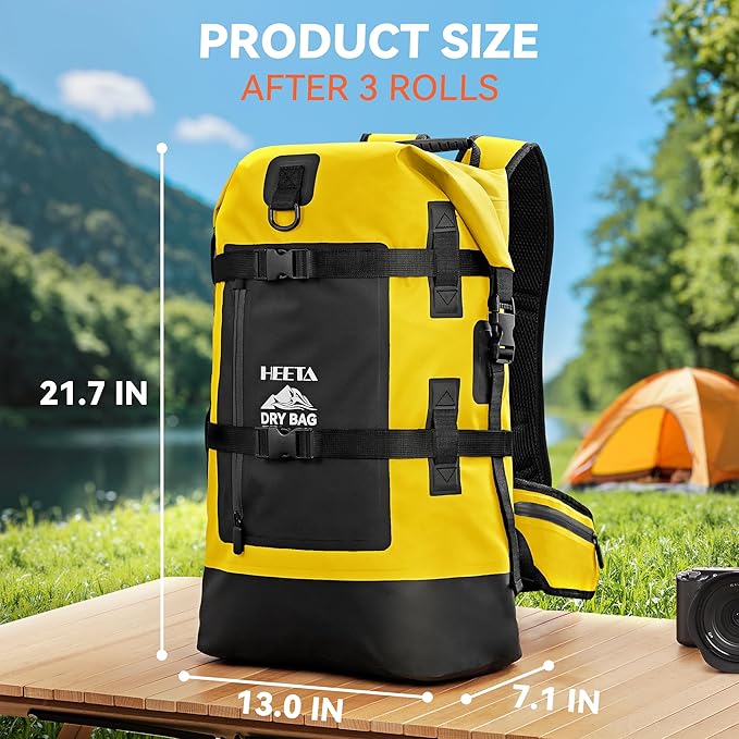 HEETA Dry Bags Waterproof Backpack 40L for Men & Women, Roll Top Heavy Duty Cushioned Hiking Backpack for Kayaking Boating Paddle Boarding Fishing Travel Camping Beach Vacation Cruise Ship Essentials