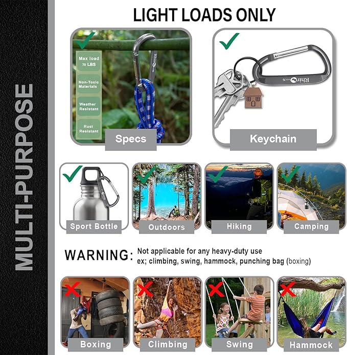 Rhino Produxs 8PCS of Lightweight Duty Snap Carabiner Clips, D Ring Shape Carabiner with 8PCS Keyring - Excellent for Outdoor, Camping, Hiking, Keychains, Water Bottle, Keychain Hook