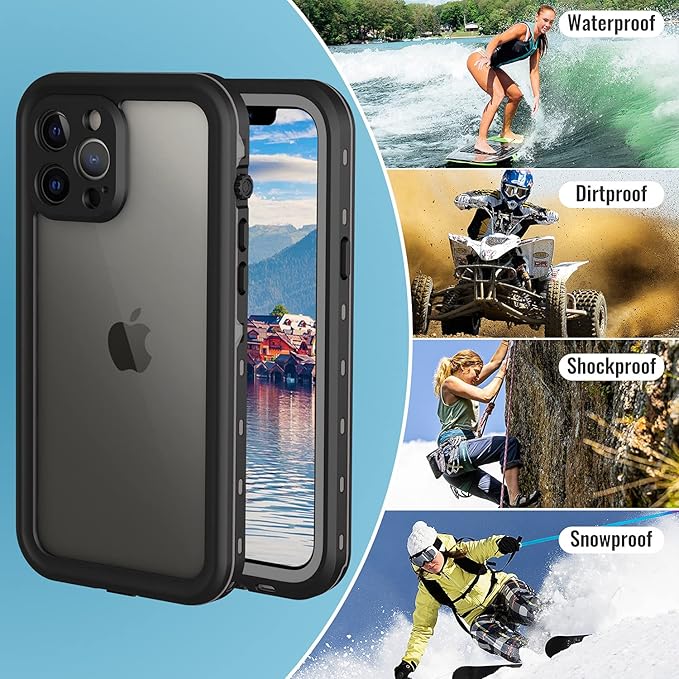 Waterproof Phone Case Compatible with iPhone 13 Pro Max, IP68 Waterproof Shockproof Dust-Proof Phone Case with Built in Screen Protector, Full Body Protective Case (Black, iPhone 13 Pro Max)