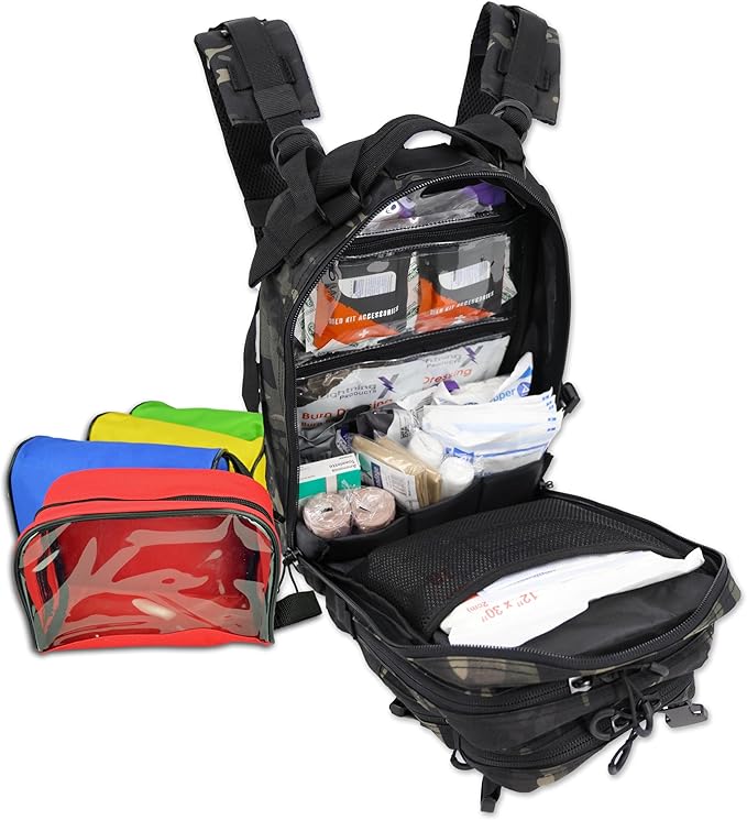 Lightning X Stocked EMS/EMT Trauma & Bleeding First Aid Responder Medical Backpack + Kit + Pouches - Black Camo