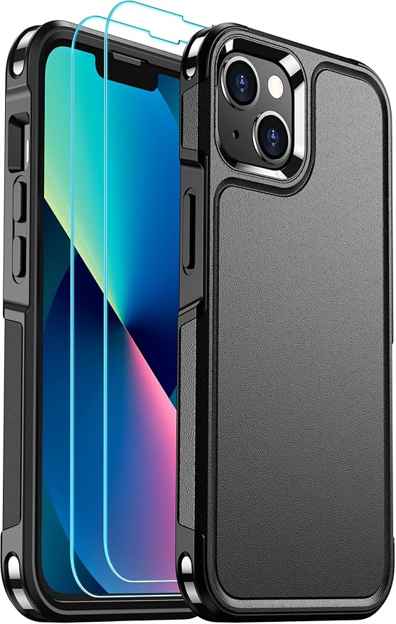 Red2Fire for iPhone 13 Case, with 2X [Glass Screen Protector + Camera Lens Protector][12 FT Military Dropproof] Rugged Heavy Duty Full-Body Shockproof Phone Case Cover 6.1 inch-Black