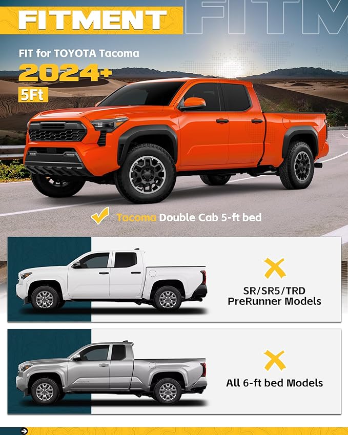Trumgeta Side Bed MOLLE Panel Fit for 2024 2025 2026 Toyota Tacoma Double Cab 5-ft Bed, Exclusion Truck Storage Organizer System, NOT Fit for SR/SR6/TRD PreRunner Trims