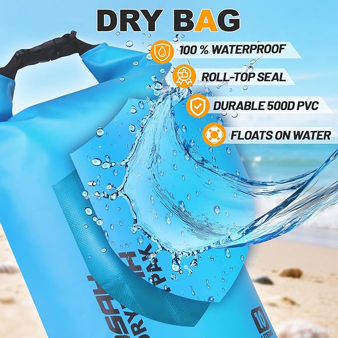 Waterproof Dry Bag, 5L/10L/20L/30L/40L Roll Top Lightweight Storage Backpack with Phone Case for Women & Men, Floating Waterproof Sack for Travel, Swimming, Kayaking, Paddle Board, Camping & Beach