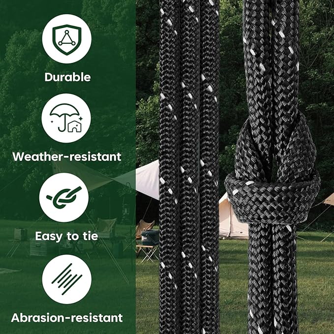 SDHUATUO Paracord Rope 200FT, 550lb Type III Nylon Parachute Cord 7-Strand Core with Reflective Strips, Utility String for Survival, Camping Gear, Hiking, DIY, Crafting, Outdoor, Black