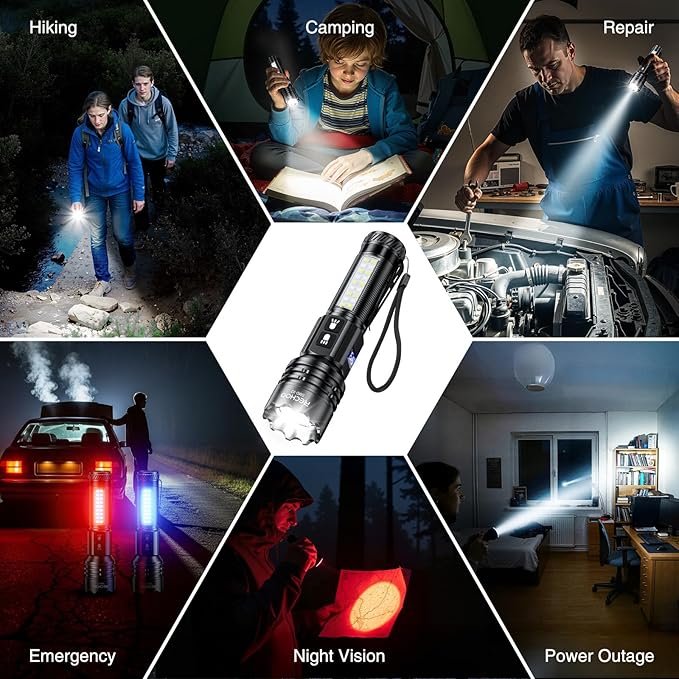 RECHOO Rechargeable Flashlights High Lumens 2 Pack, 7 Modes Dual-Switch Zoomable LED Flashlight with LCD Display, Super Bright Handheld Flashlights for Home, Camping, Emergency & Gifts for Men