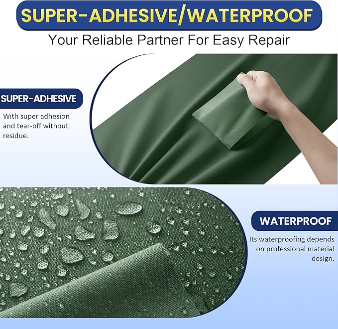 Self-Adhesive Canvas Repair Tape, 8.3" x 11" Waterproof Canvas Repair Patch, Fabric Patch Repairs Kit for Furniture, Tents, Sunbrellas, Boat Covers Awnings, Couches, Clothes, Bags Army Green