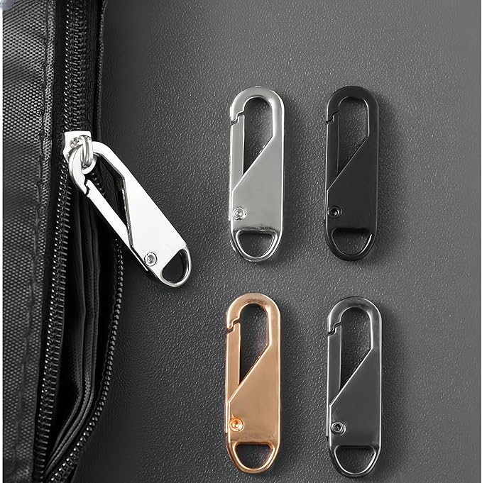 Zipper Pull Replacement, Zipper Pull Tabs for Luggage Clothing Jackets Backpacks Boots Purse Coat in Black and Silver, Zinc Alloy Material