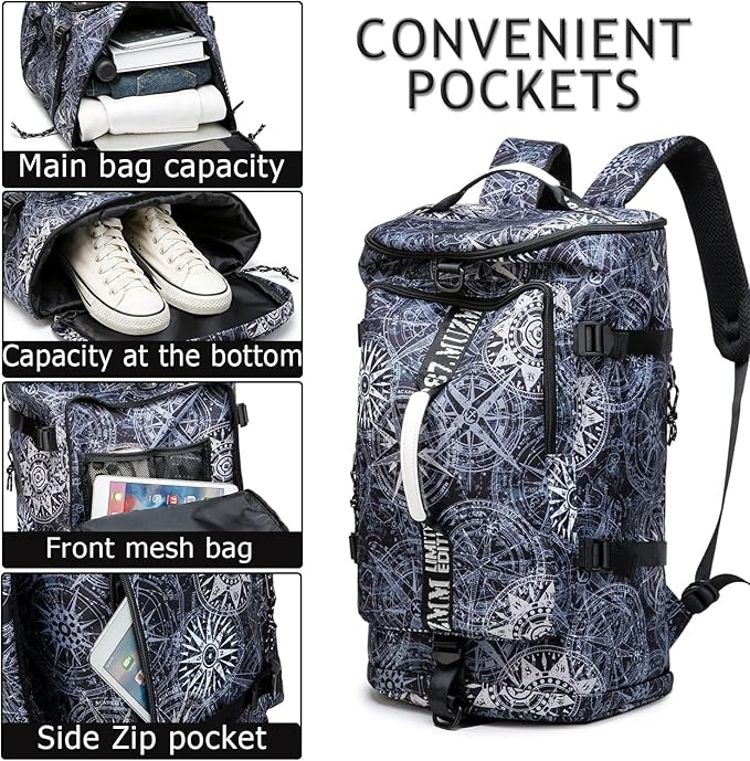 Gym Duffle Bag Waterproof black Laptop Backpack Suitable for Hiking, Fishing, Travel 40L Large Capacity Trendy Cool Lightweight Backpack for Men and Women