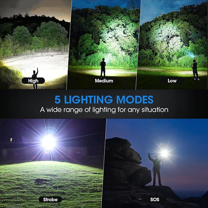 Kmivo Flashlights Rechargeable LED High Lumens - 4 Pack 90,000LM Super Bright Flashlight, Adjustable Powerful Flash Light with 5 Modes, Waterproof Handheld Flashlight for Home, Camping