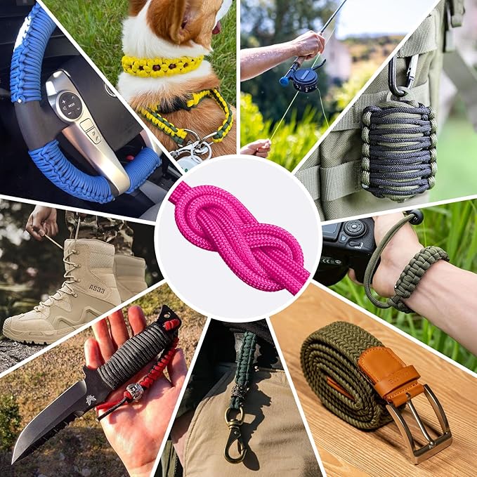 1200 Paracord Rope - 4.4mm 14 Strand Nylon Parachute Spool para Cord Lanyard for Outdoor Camping Survival Utility Tent Crafting DIY Projects Fishing Clothsline Bracelet - Neonpink 1000FT