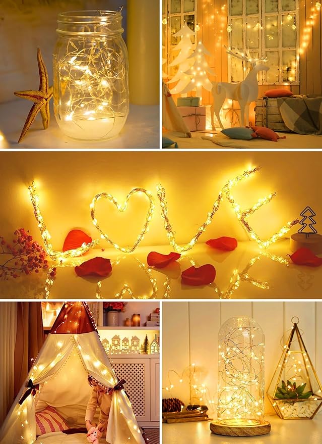 Brightown 24 Pack Fairy Lights Battery Operated - 7Ft 20 Led Mini String Lights Silver Wire Waterproof Firefly Starry DIY Lights for Bedroom Patio Wedding Party Christmas Decor (Warm White)