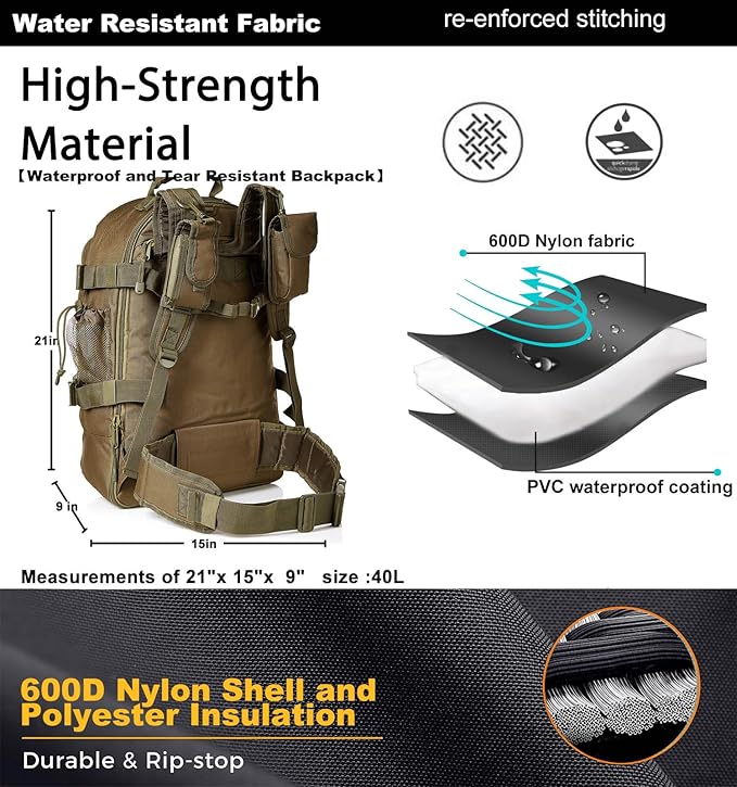 Miramrax Tactical Backpack Military Army Daypack - Assault Pack for Men Molle Backpacks Bug Out Bag 3 Day Pack for Hiking Camping Travel Hunting Rucksack Trekking Green