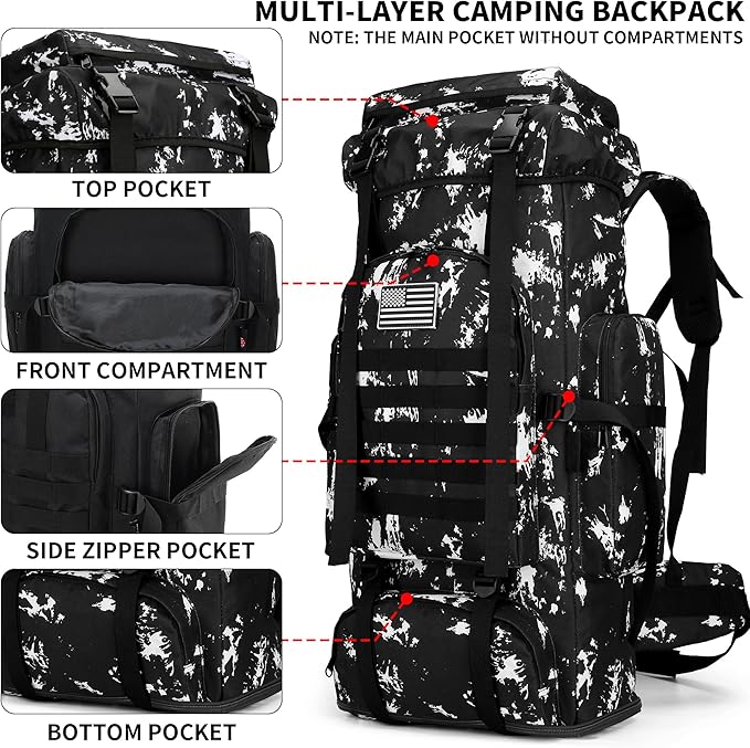 Hiking Backpack for Men 70L/100L Camping Backpack Military Rucksack Molle 3 Days Assault Pack for Climbing | Camping Backpack, 3 Days Assault Pack, for Climbing