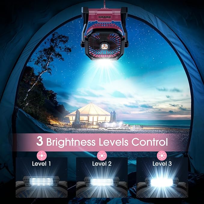 ONLYNEW Portable Fan Rechargeable, 20000mAh Cordless Battery Powered Table Fan with LED Lantern, USB C Battery Operated for Camping Tent Office Beach Desk Fishing Travel Home