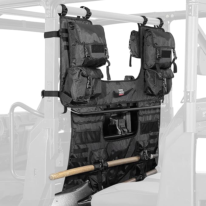 KEMIMOTO UTV Storage Bag, Seat Back Rack Compatible with Polaris Ranger/Can-Am Defender/CFMOTO Uforce, 8-Pocket, 1680D Water-Resistant Canvas Storage for Hunting, Farm & Travel, Seat Storage System
