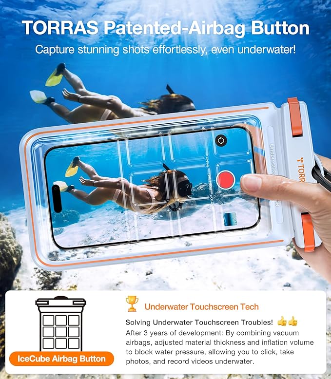 TORRAS 2 Pack IPX8 Waterproof Phone Pouch Floating, Underwater Screen Touchable, Waterproof Phone Case with Lanyard for iPhone 17 Pro Max 16 15 14 S26 Ultra S25, Cell Phone Dry Bag 7.0", Black & White