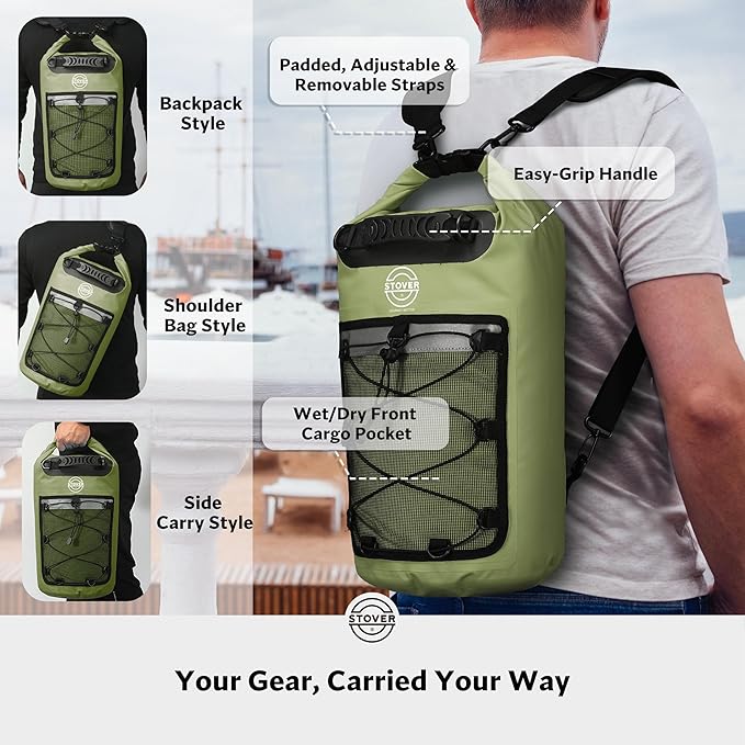 STOVER 5/10/25/30/40/55L Waterproof Dry Bag- Roll-Top Backpack w/Phone Case- Kayaking, Hiking, Camping, Boating- Men/Women