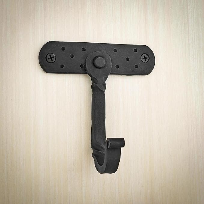 Rustic Cast Iron Wall Hooks, Heavy Duty Retro Utility Hooks for Hanging Coat, Bag, Towel, Robe, Hat and More, Mounting Hardware Included, Pack of 2, Black (243 (Set of 2))