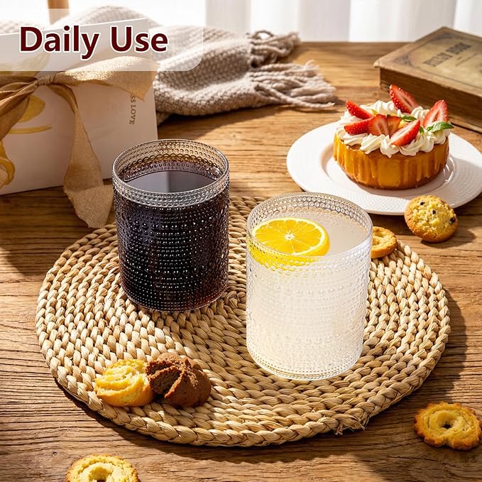 YOUBET 24PCS Plastic Hobnail Drinking Glasses - 14 Oz Clear Vintage Glasses Drinkware - Disposable Beaded Cups for Juice, Wine, Party