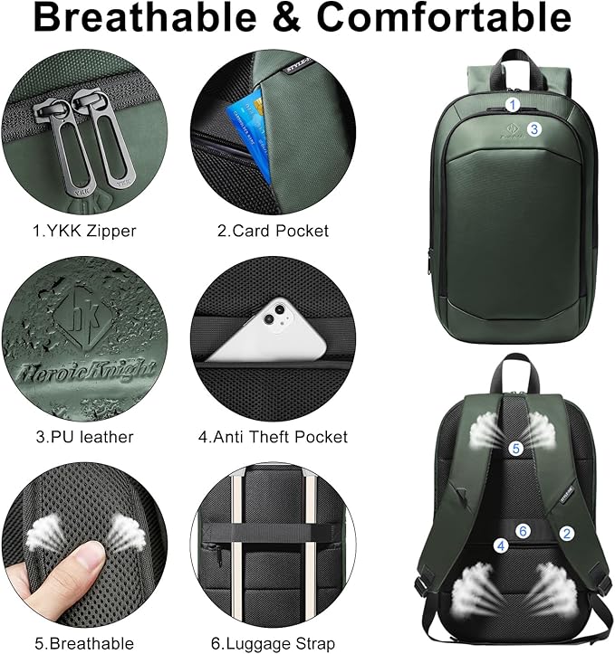 Slim Laptop Backpack for Men,Waterproof Expandable High Tech Business Work Backpack for Men and Women,15.6 Inch Lightweght Anti-theft Travel Backpack Durable College Casual Daypack Computer Laptop Bag