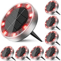 Peasur Mini Solar Ground Lights Outdoor, 8 Pack Flat Solar Powered Disc Lights, IP68 Waterproof, Anti-Rust, Landscape Lighting for Pathway Garden Yard Lawn Walkway Landscape Driveway, Red