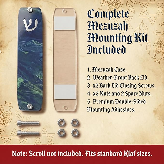 Genesis Mezuzah for Door – Modern Acrylic Mezuzah Case Without Kosher Scroll – Handmade in Canada Judaica Gift, Weatherproof, Jewish Artisan Design, Clear Case (Classic, Black Marble)