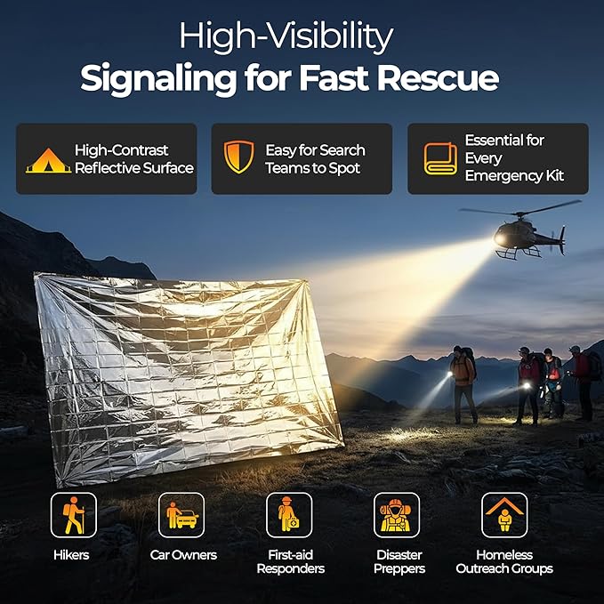 Sierra Madre Emergency Mylar Thermal Space Blanket for Survival – Waterproof Safety Shelter Retains 90% Body Heat – Ultralight & Compact Gear for Camping, First Aid & Prepper Supplies