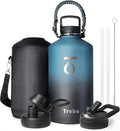 Trebo One Gallon Water Bottle Insulated with Paracord Handle,128oz Large Stainless Steel Water Jug,Vacuum Triple Wall Insulated 24hr Cold Retention,Leakproof Flask with 3 Lids,Indigo Black