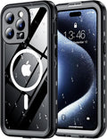 Red2Fire for iPhone 15 Pro Max Case Waterproof, [Built-in Screen Protector & Camera Protector][Compatible with MagSafe][Full Body Shockproof][IP68 Waterproof][Dustproof] Phone Case 6.7" Black/Clear