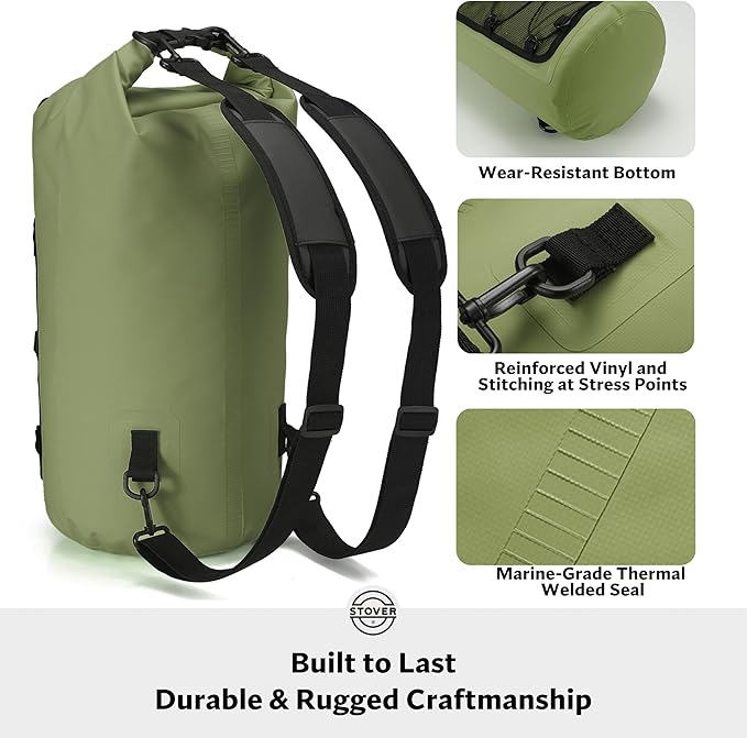 STOVER 5/10/25/30/40/55L Waterproof Dry Bag- Roll-Top Backpack w/Phone Case- Kayaking, Hiking, Camping, Boating- Men/Women