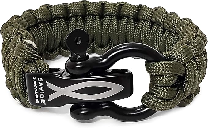Savior Survival Gear Paracord Bracelet with Stainless Steel Adjustable Shackle