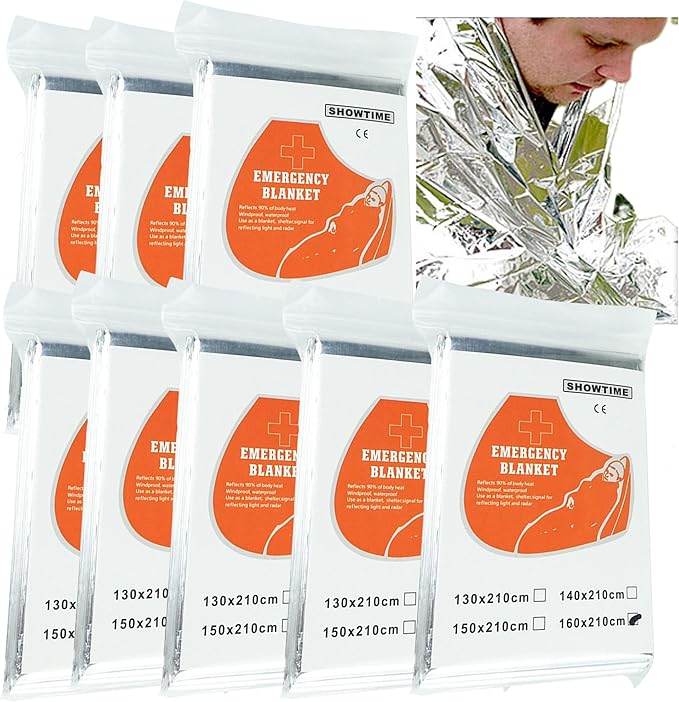 MEETSWEET Emergency Rescue Blanket Outdoor Survival Blanket Waterproof, Windproof, Warm, Sunscreen Lightweight and Portable Suitable for First Aid Bags and Outdoor Camping, Silver, 8pcs