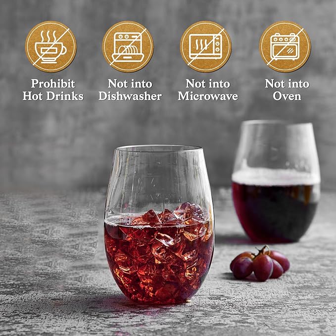 FOCUSLINE 20 Pack 16 Oz Plastic Wine Glasses, Stemless Plastic Wine Cups Heavy Duty, Unbreakable Disposable Wine Glasses for Wedding or Party