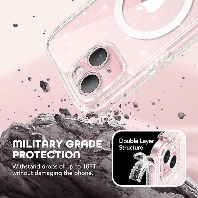 TIESZEN for iPhone 15 Plus Case, Compatible with MagSafe, Built-in Privacy Screen Protector and Camera Protection, Anti Spy Full Body Dustproof Shockproof Hard Phone Case 6.7", Shiny Clear