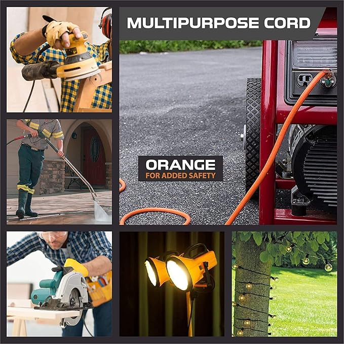 Iron Forge Cable Lighted Outdoor Extension Cord 25 Ft - 10 Gauge Heavy Duty Extension Cord, 15 AMP, 10/3 Orange Power Cable SJTW Weatherproof 3 Prong