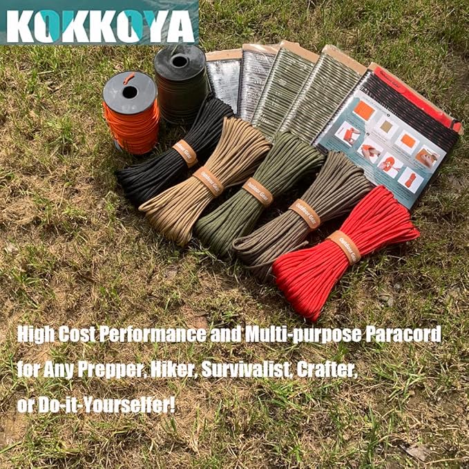 Survival Paracord 550 Fire Paracord Survivor Cord Nlyon Rope 10 Strands US Military Type III 550 Parachute Cord with Integrated Fishing Line, Fire-Starter Tinder 4 in 1