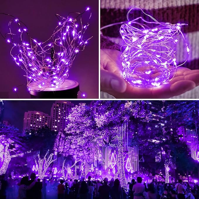 Selarlyt 2-Pack 200 LED Solar Fairy Lights Outdoor, Upgraded Oversize Lamp Beads & Super Bright Solar String Lights Outoor, 8 Modes Solar Lights for Garden Patio Decorations(Purple)
