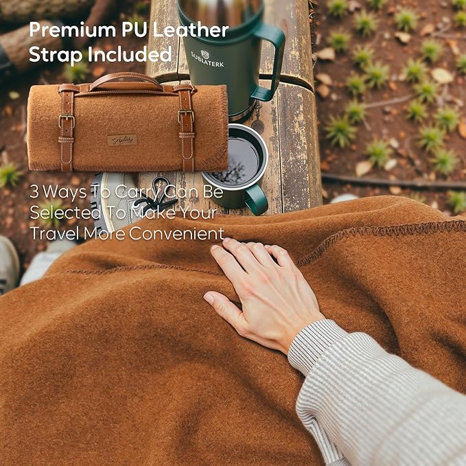 Molithe 100% Wool Blanket, 62" x 86", Warm, Thick, Washable, Military Wool Blanket, Great for Camping, Outdoors, Sporting Events, Survival Kits, Dark Camel