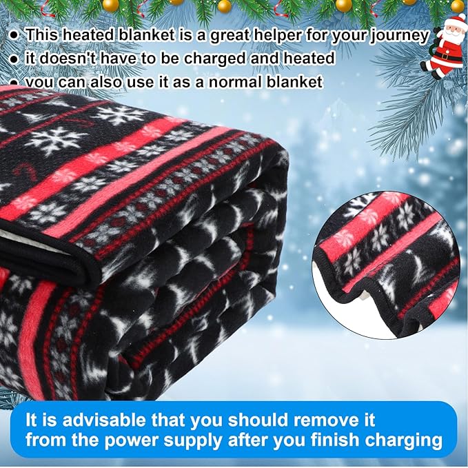Riakrum 12V Car Heated Blanket for Cold with 2 or 3 Heating Levels 58 x 43 Emergency Winter Adjustable Temperature Electric Blanket Throw Gift Plugs in Car RV Truck SUV(Warm Color,Snowflake)