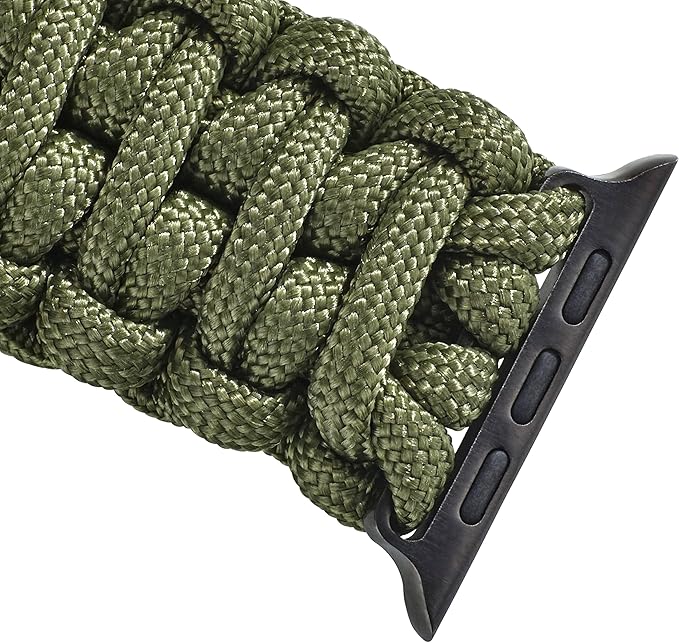 Savior Survival Gear Paracord Band Compatible with Apple Watch Band 49mm 46mm 45mm 44mm 42mm,iWatch Band Series Ultra 10 9 8 7 6 5 4 3 2 1 SE,Adjustable strap for men (Green-Brown Leather, Adjustable)