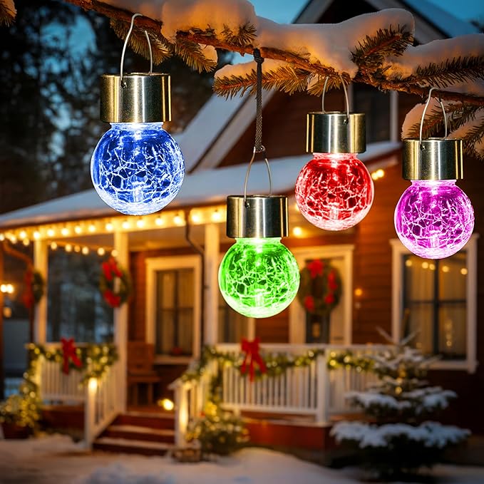 GIGALUMI Solar Lights Outdoor Waterproof, 12 Pack Solar Hanging Lights Garden Decor, Gifts for Women, Solar Outdoor Lantern Waterproof Cracked Glass for Yard, Fence, Tree(Color Changing)