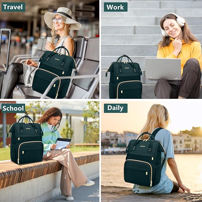 Focdod Laptop Backpack for Women Work Bags - 15.6 Inch Professional Womens Travel Backpack Purse Computer Laptop Bag Nurse Teacher Backpack Waterproof Carry on Back Pack Dark Green