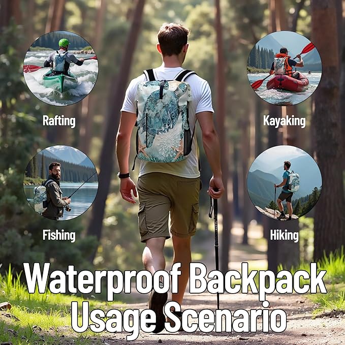 Waterproof Dry Bag Heavy Duty Marine Dry Bags for Kayaking Hiking Sea Turtle Nautical Starfish Backpack Roll-Top Closure Bag - Backpack Waterproof Phone Case 35L/55L/85L