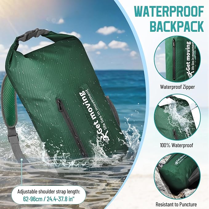 BKNOOU Dry Bag Waterproof Backpack for Women Men, 10L/20L Roll Top Dry Bags for Kayaking Waterproof Bag for Travel, Boating, Beach, Camping, Hiking & Rafting, Dry Storage Bag with Phone Pouch