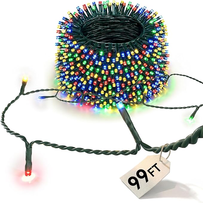 LitHome 99FT 300 LED String Lights Outdoor Indoor, 8 Modes Waterproof Christmas String Lights with Timer & Memory Function, Outdoor Christmas Lights Green Wire for Xmas Tree Party Garden, Multicolor