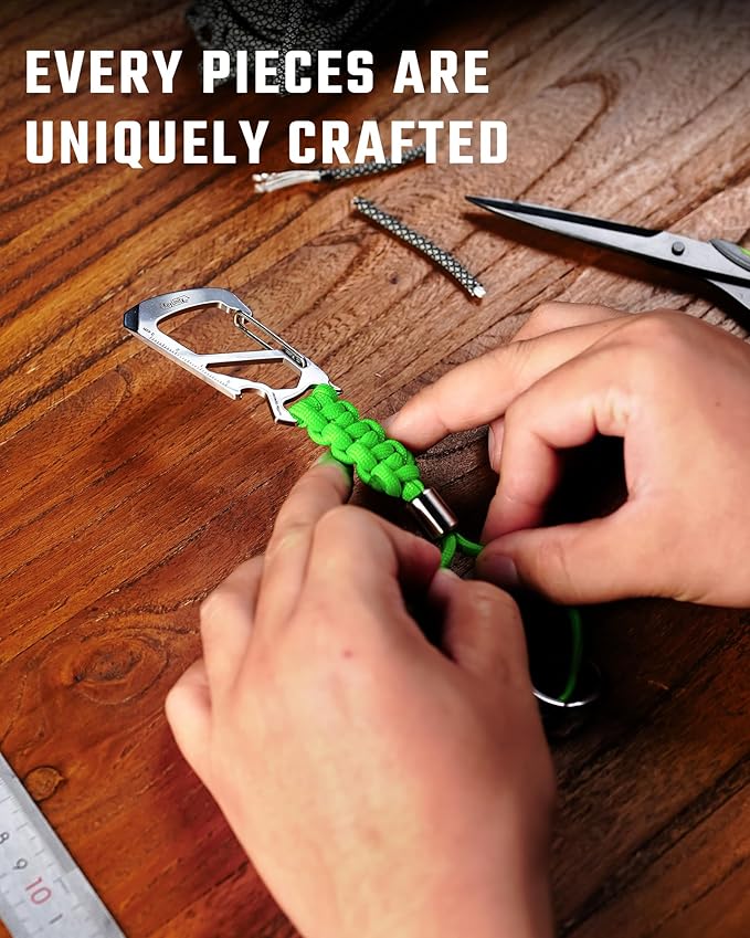 KeyUnity KC04 Paracord Keychain Carabiner Clip, Braided Lanyard with Stainless Steel Key Ring and Bead for Hanging Bottles